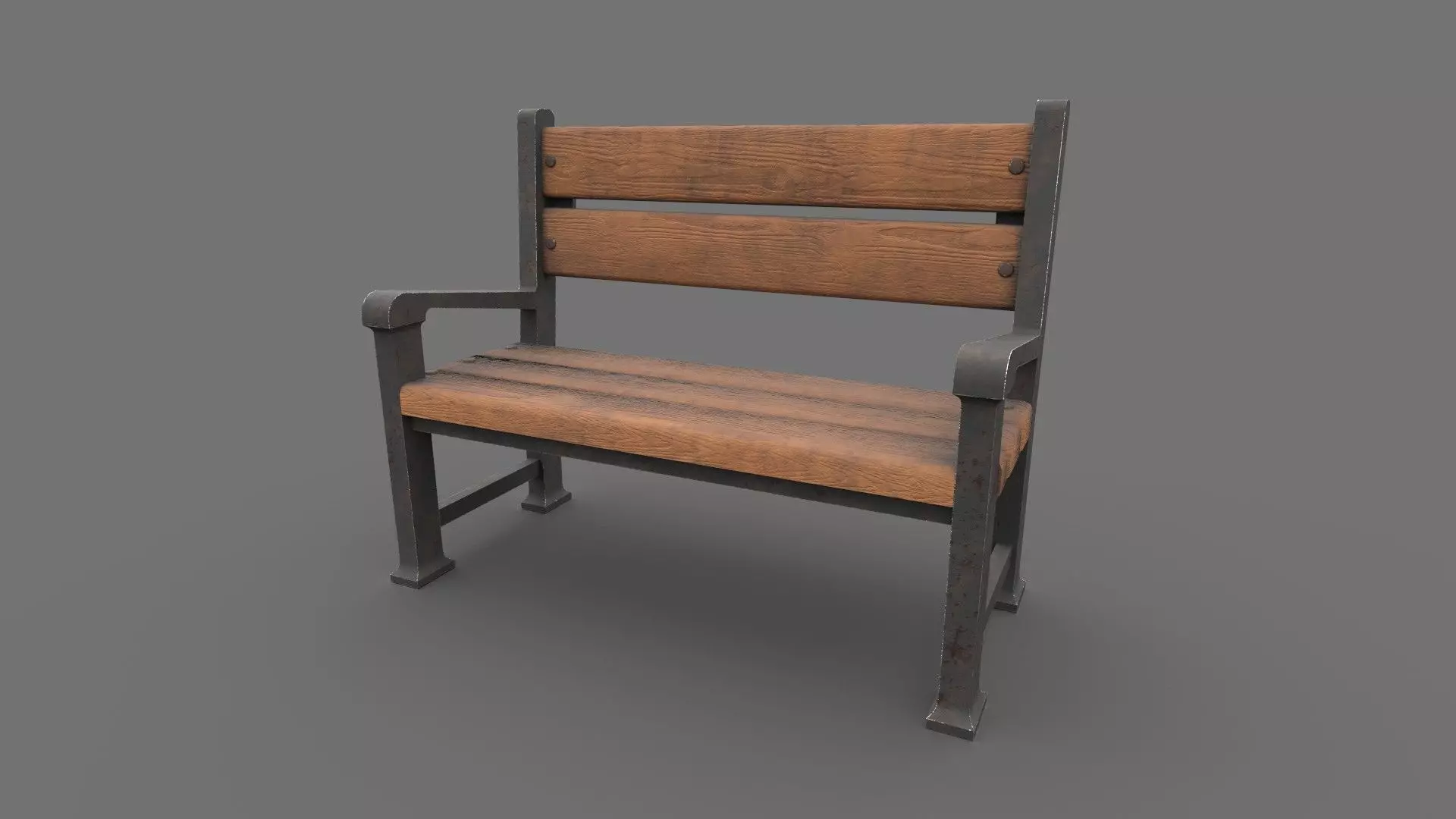 Wooden Bench PBR Low-poly 3D model_9