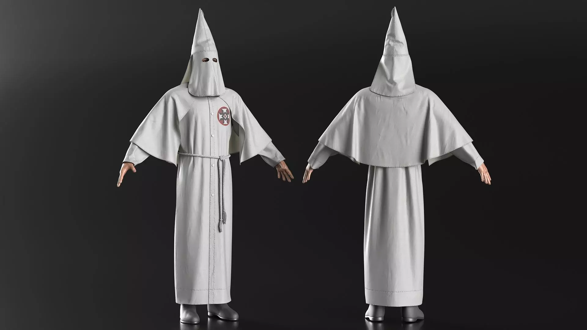 Character Ku Klux Klan in White Robe and Mask 3D model_2