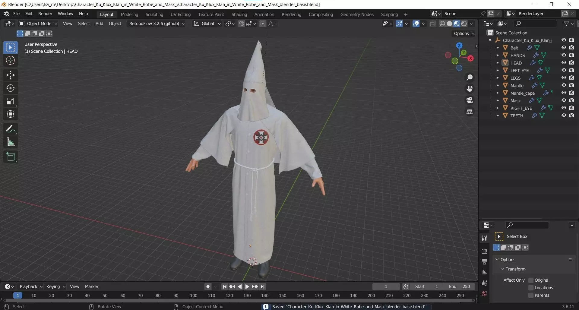 Character Ku Klux Klan in White Robe and Mask 3D model_20
