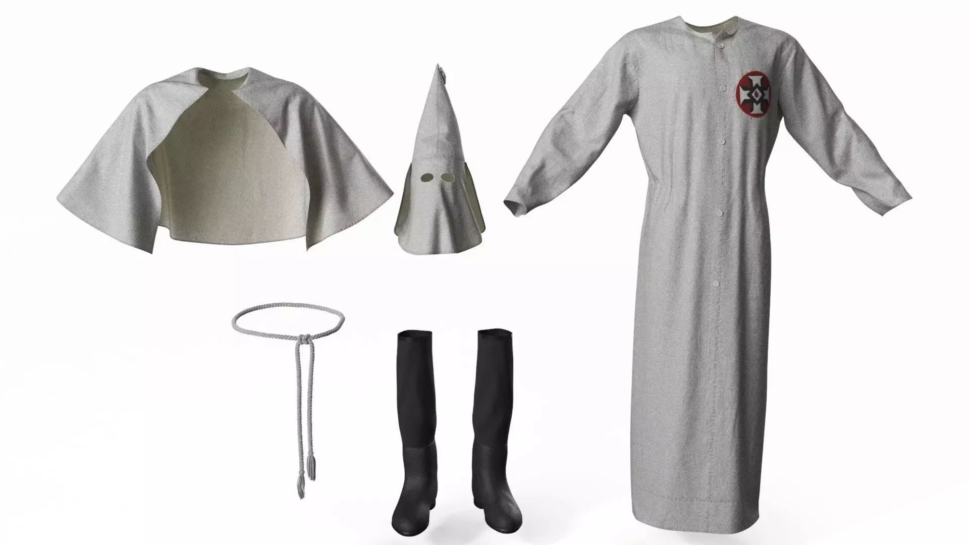 Character Ku Klux Klan in White Robe and Mask 3D model_11