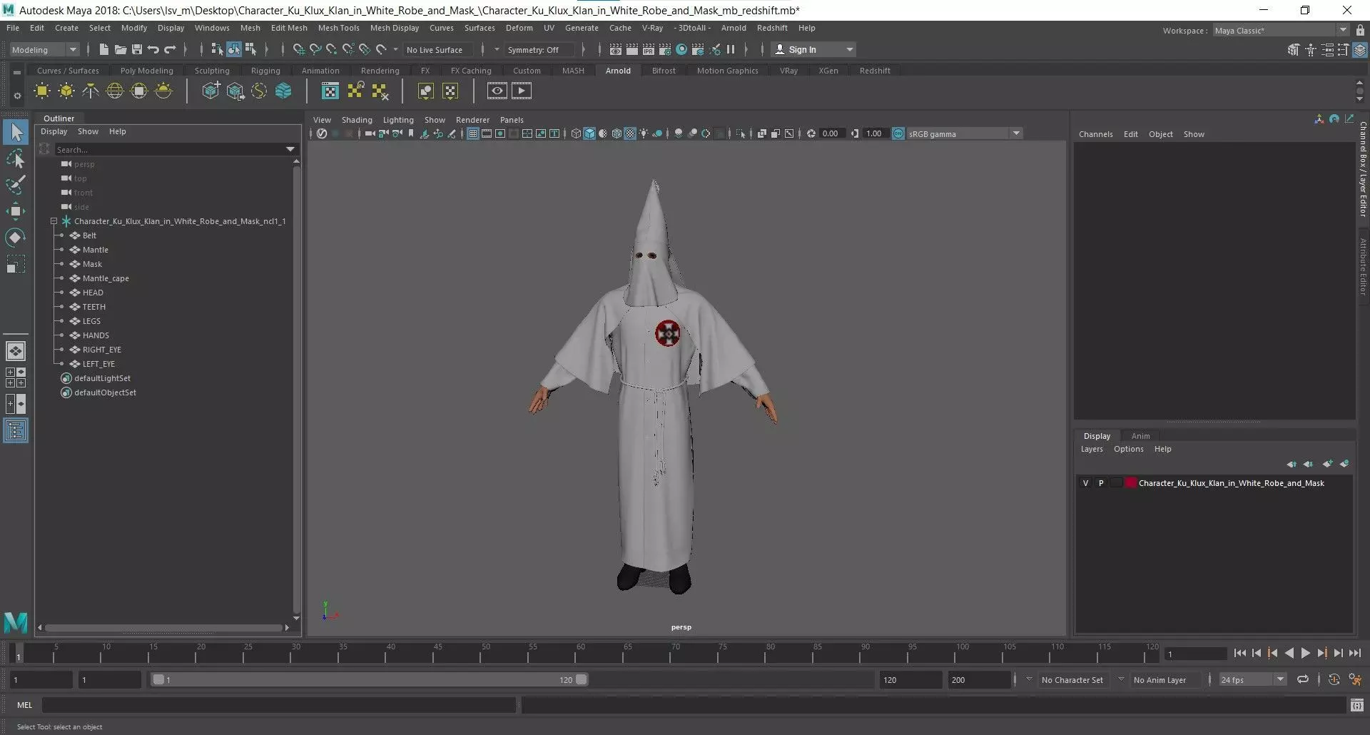 Character Ku Klux Klan in White Robe and Mask 3D model_21
