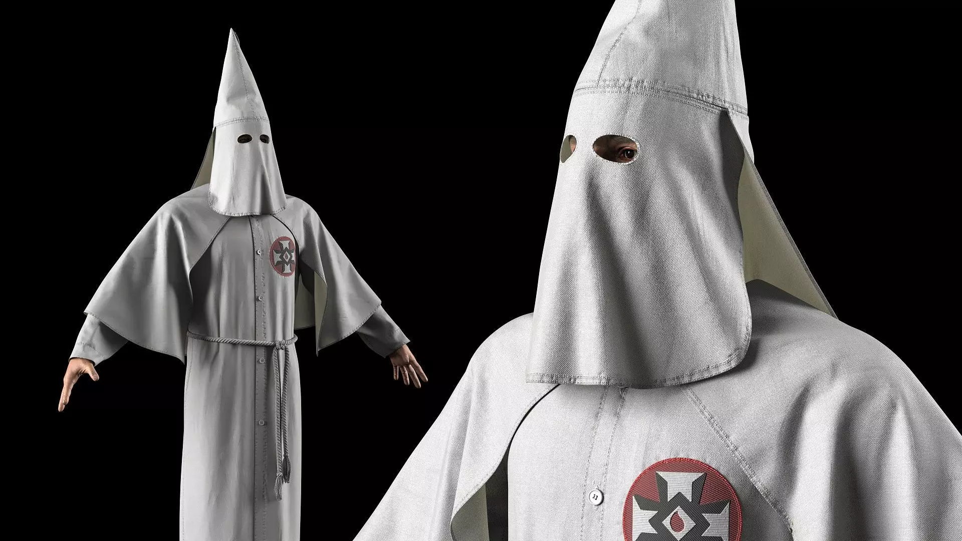 Character Ku Klux Klan in White Robe and Mask 3D model_3