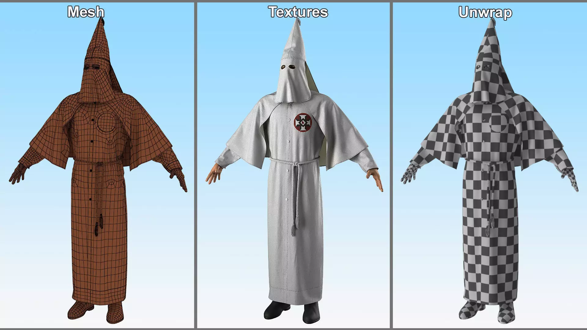 Character Ku Klux Klan in White Robe and Mask 3D model_12