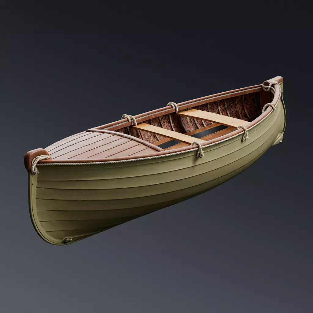 Wooden Boat Low-poly 3D model_2