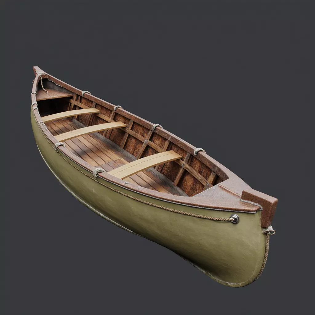 Wooden Boat Low-poly 3D model_0