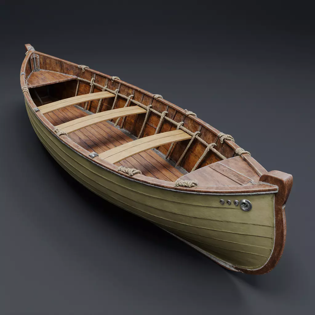Wooden Boat Low-poly 3D model_1