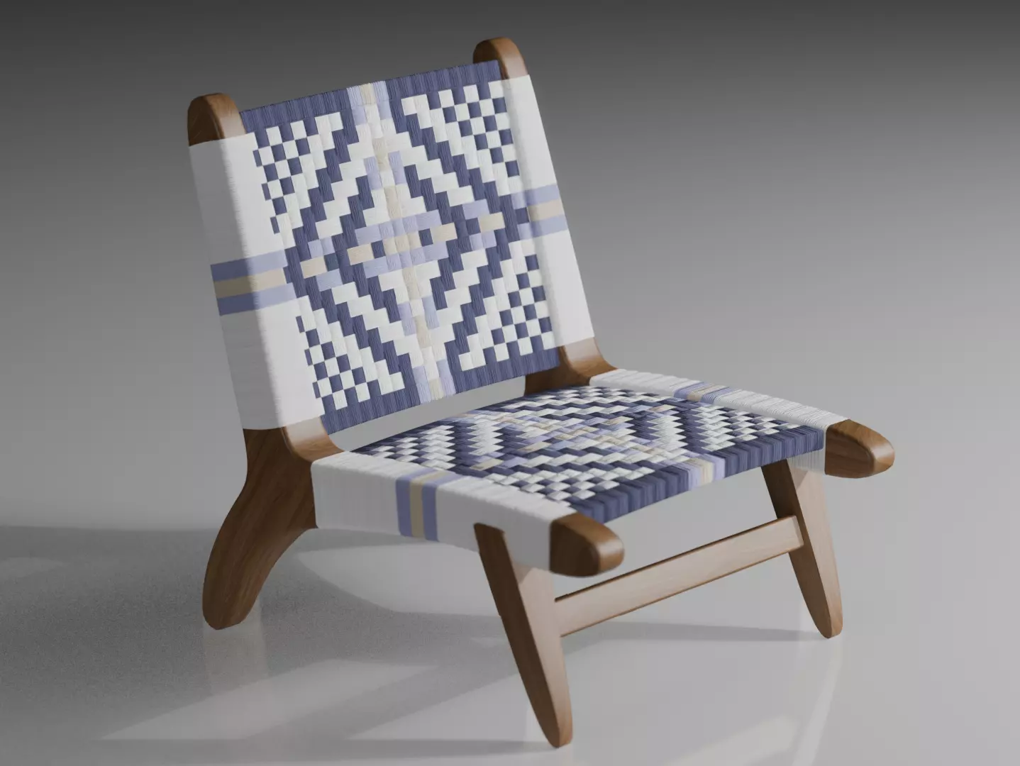 Woven Beach Chair Wood textile Silla tejida madera y textil 3D model_0