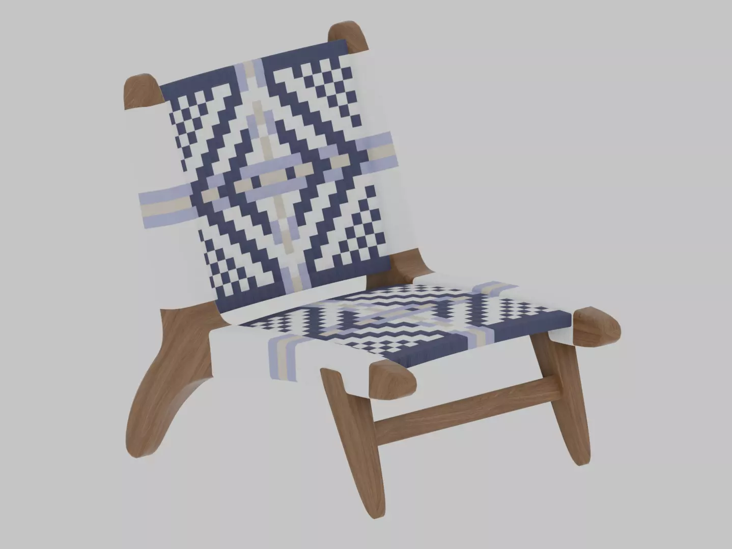 Woven Beach Chair Wood textile Silla tejida madera y textil 3D model_3