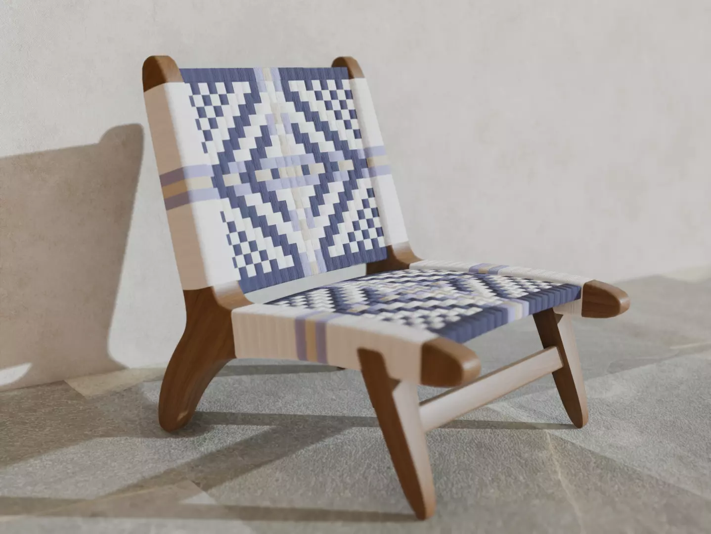 Woven Beach Chair Wood textile Silla tejida madera y textil 3D model_1