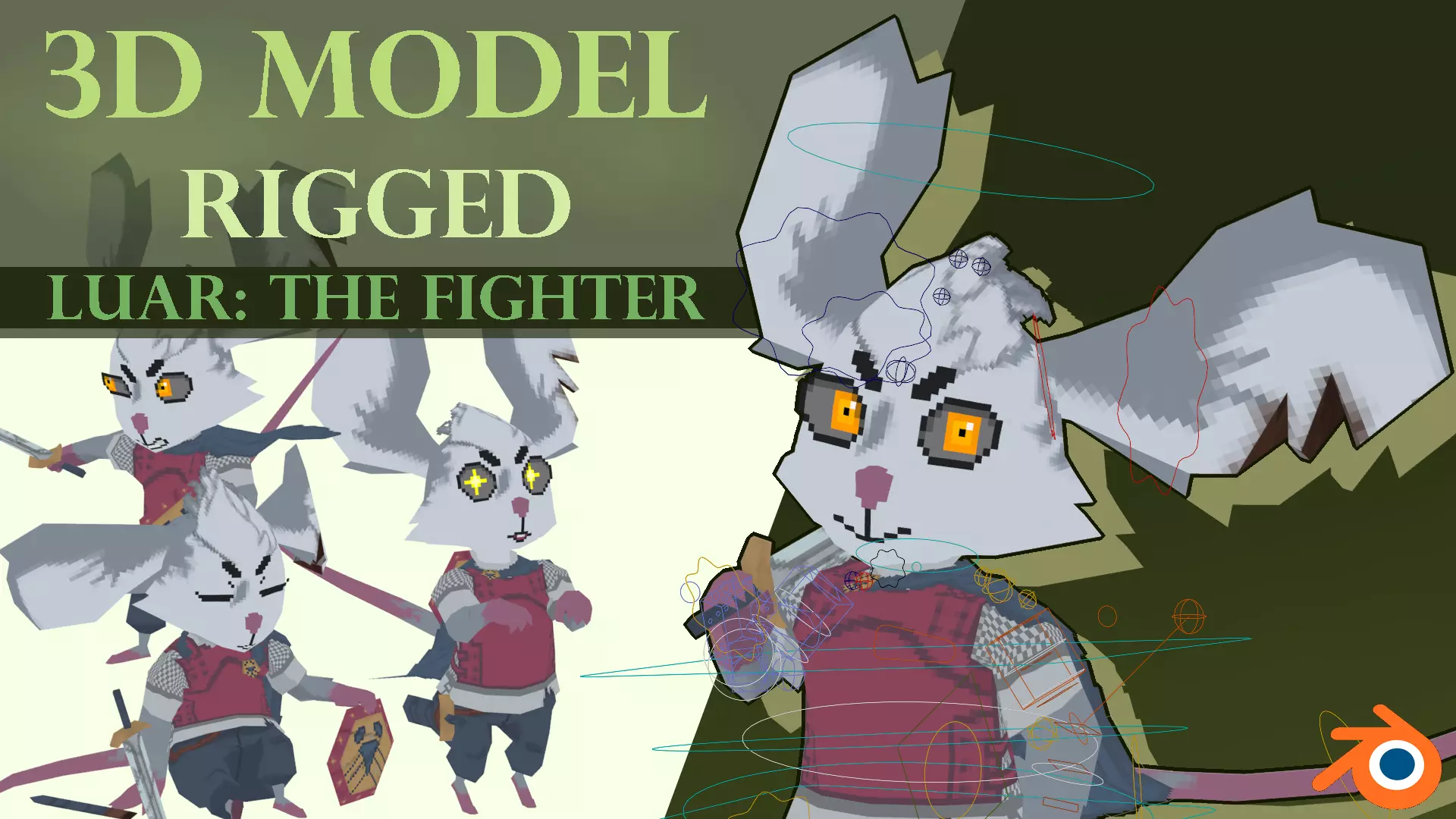 3D Lowpoly style furry character with Rig - Luar the fighter Low-poly 3D model_0