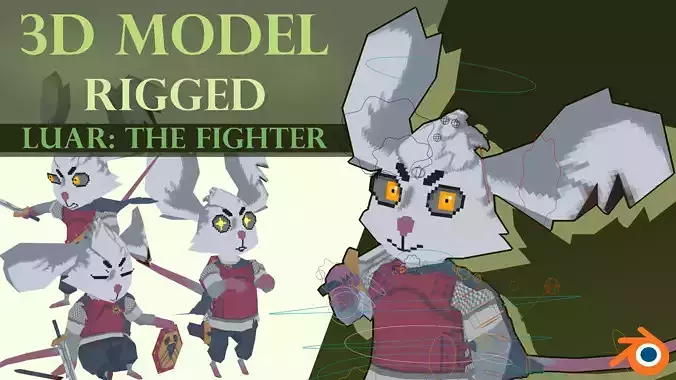 3D Lowpoly style furry character with Rig - Luar the fighter Low-poly 3D model