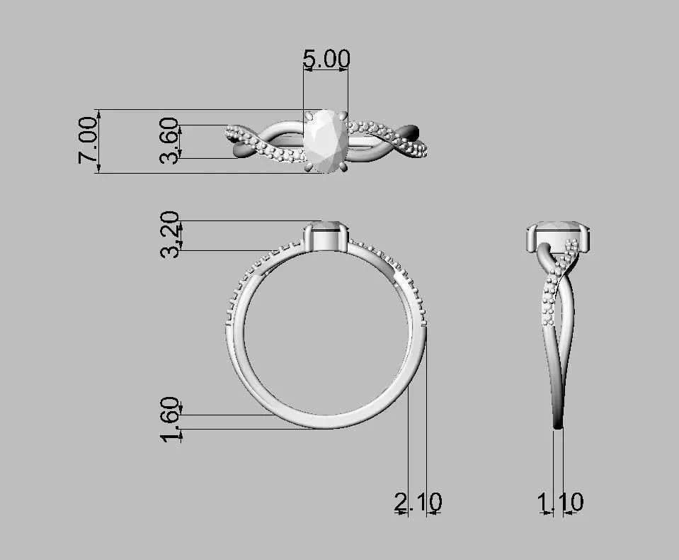 Oval Gemstone Ring 3D print model_4
