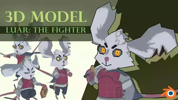 3D Lowpoly style furry character NoRig - Luar the fighter