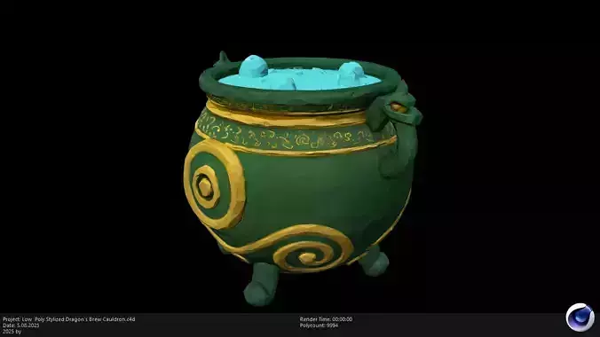 Low  Poly Stylized Dragons Brew Cauldron