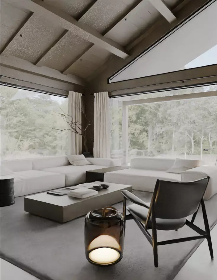 Villa s living room and dining room 3D model_2