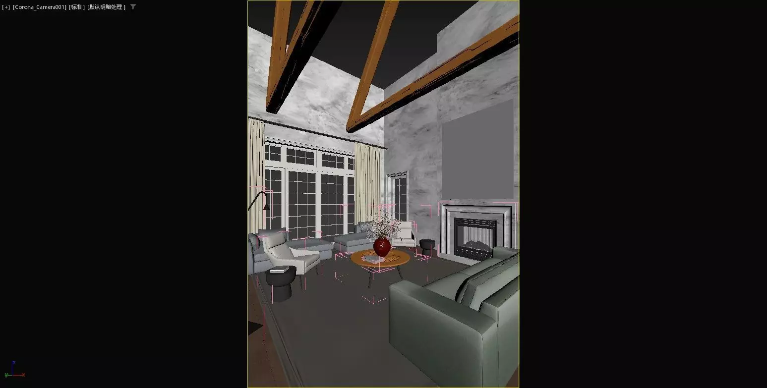 Modern French-style dining room and living room 3D model_8