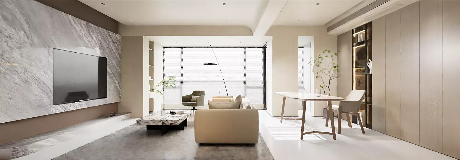 Modern living room and dining area 3D model_3