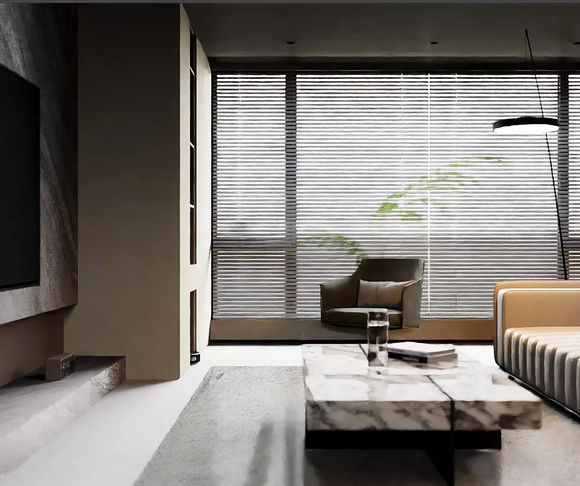 Modern living room and dining area 3D model_2