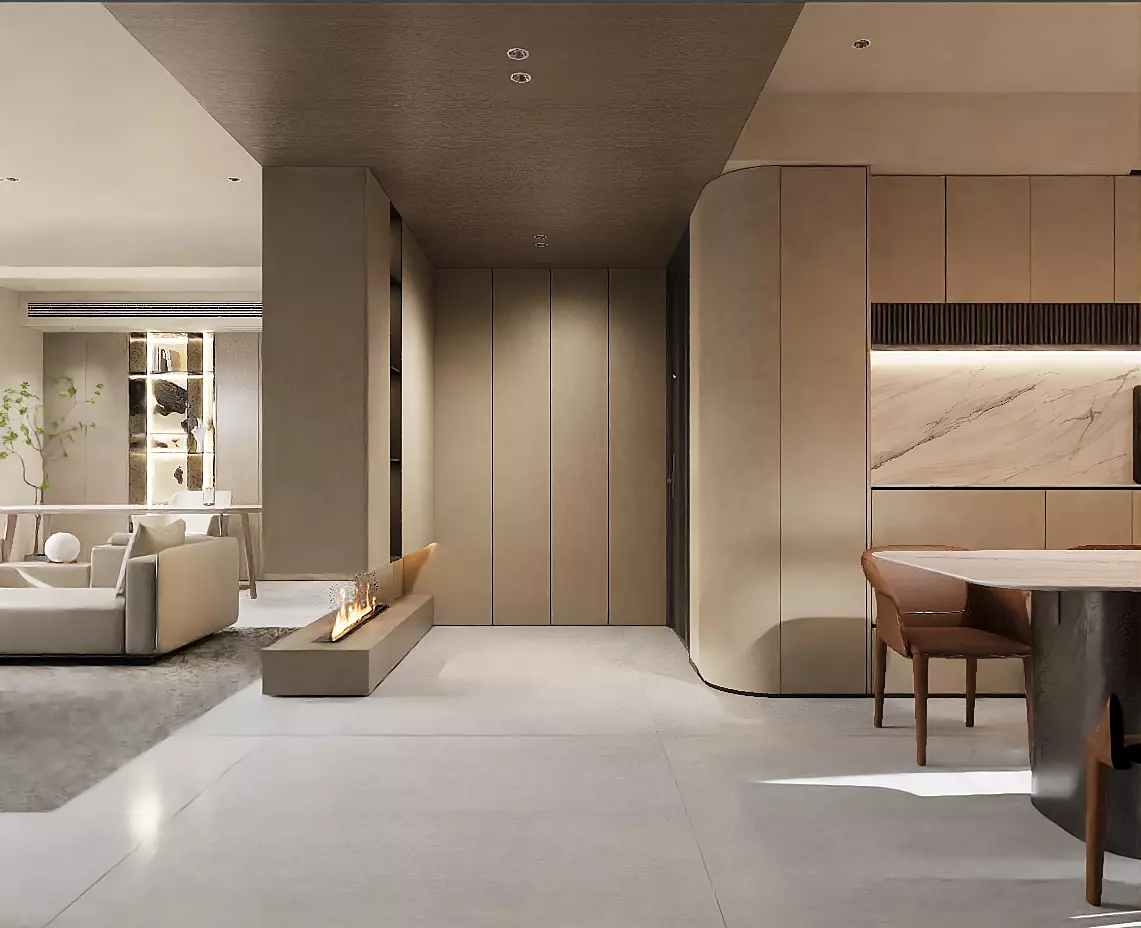 Modern living room and dining area 3D model_6