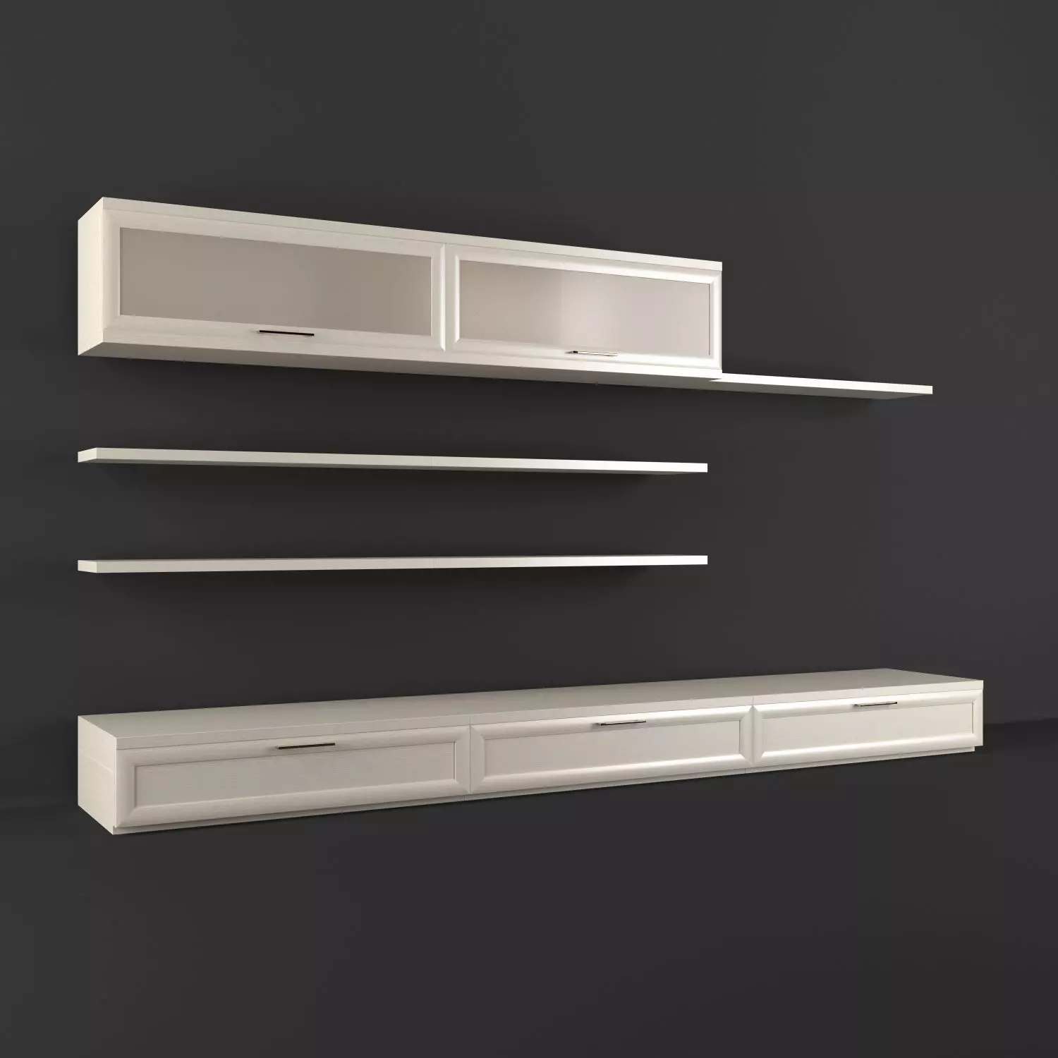 Minimalist Modular Entertainment Wall with Floating Shelves 3D model