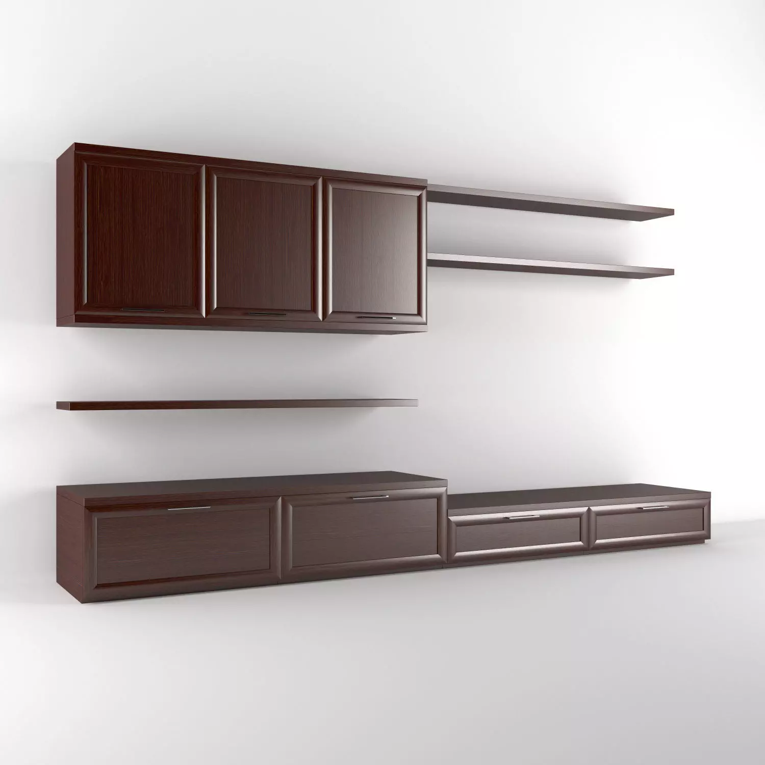 Minimalist Floating Media Wall with Storage Cabinets 3D model