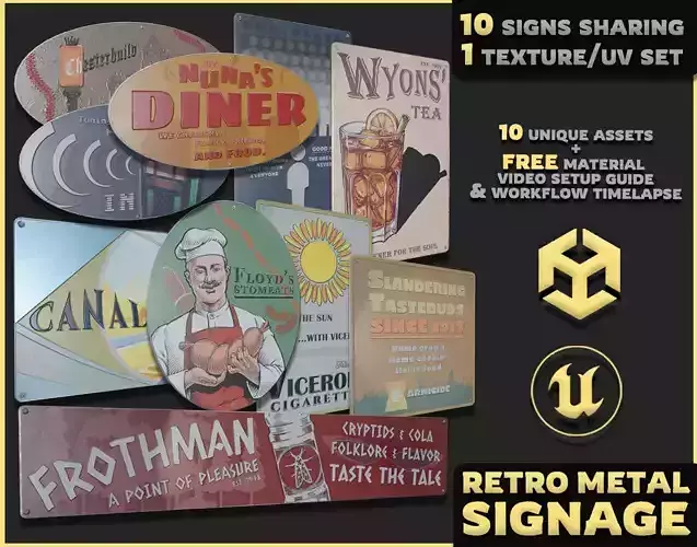 Retro Metal Signs Asset Pack Low-poly 3D model