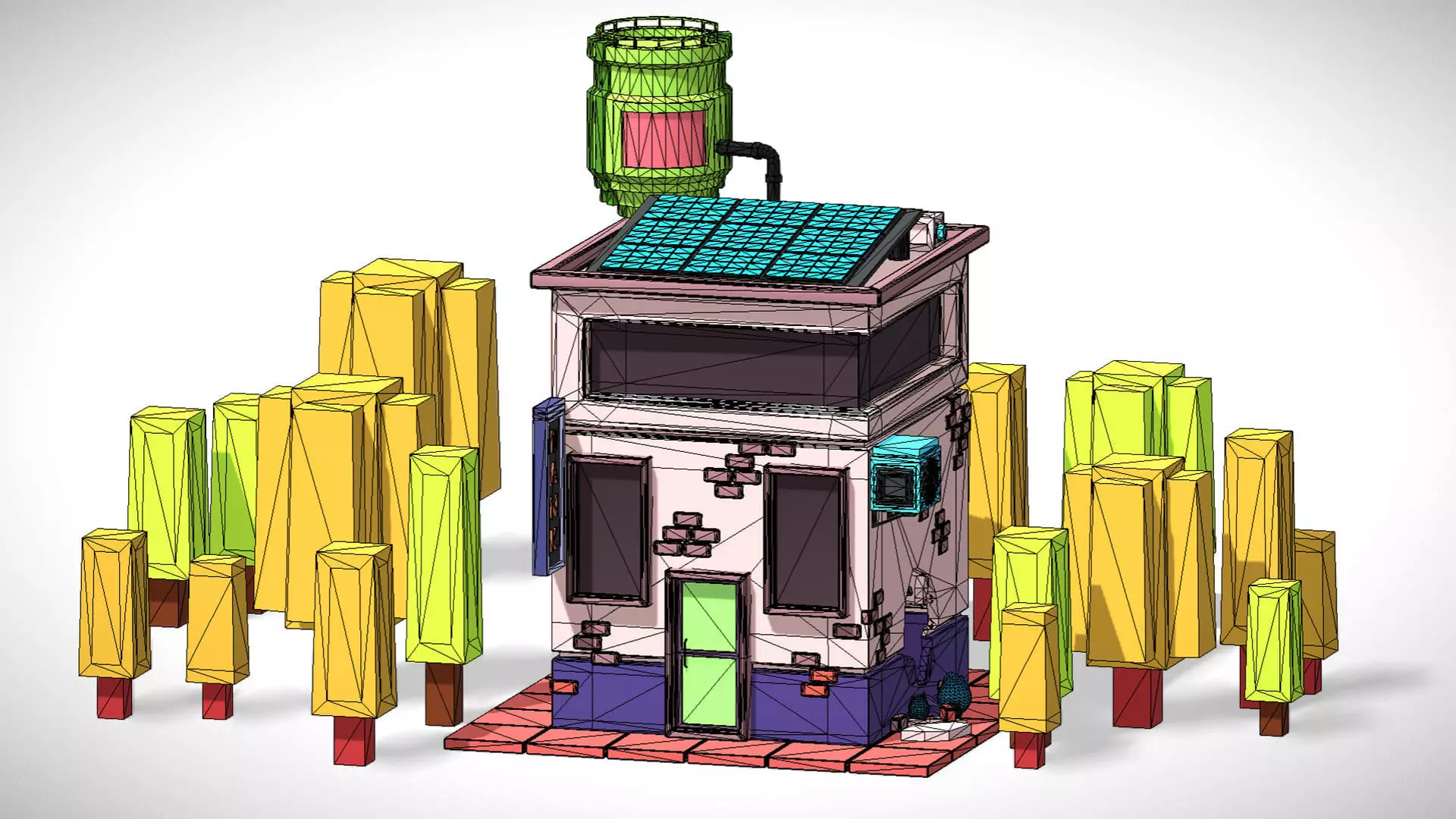 Bank With Broken Wall - Low Poly Model - Hyper Casual Scene Free low-poly 3D model_15