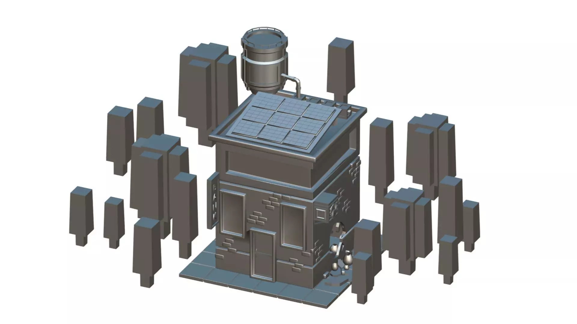 Bank With Broken Wall - Low Poly Model - Hyper Casual Scene Free low-poly 3D model_12