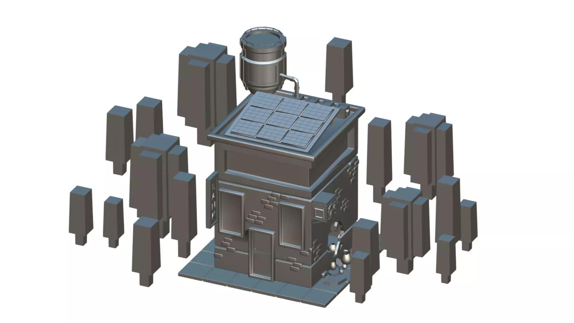 Bank With Broken Wall - Low Poly Model - Hyper Casual Scene Free low-poly 3D model_20
