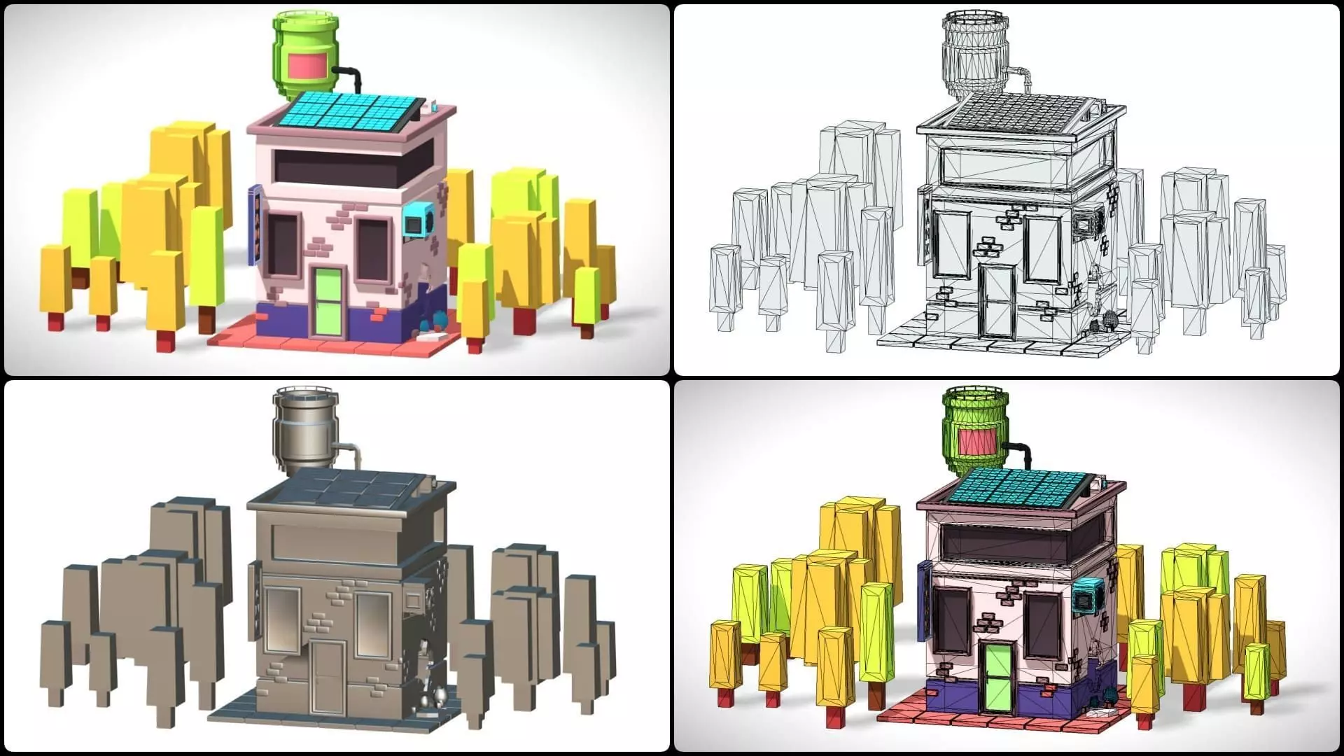 Bank With Broken Wall - Low Poly Model - Hyper Casual Scene Free low-poly 3D model_8