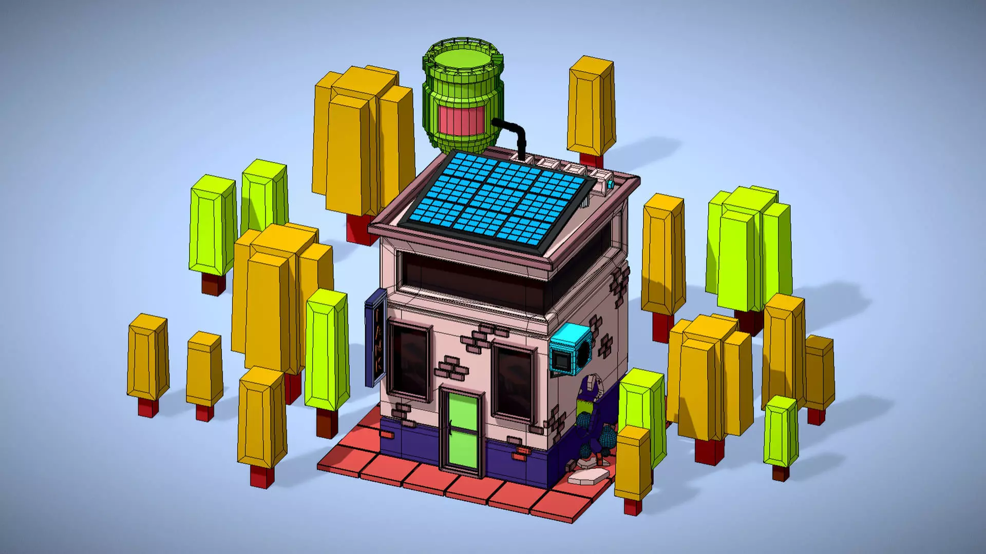 Bank With Broken Wall - Low Poly Model - Hyper Casual Scene Free low-poly 3D model_6