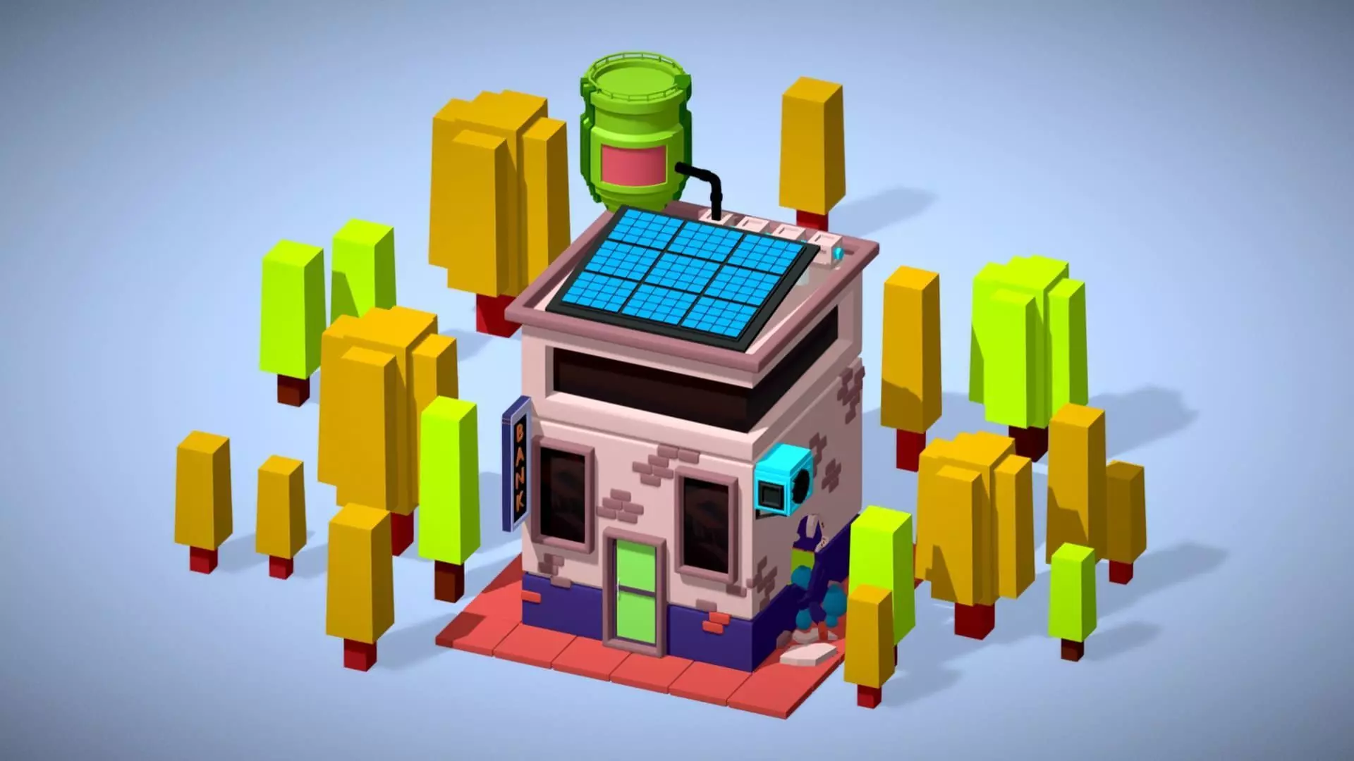 Bank With Broken Wall - Low Poly Model - Hyper Casual Scene Free low-poly 3D model_3