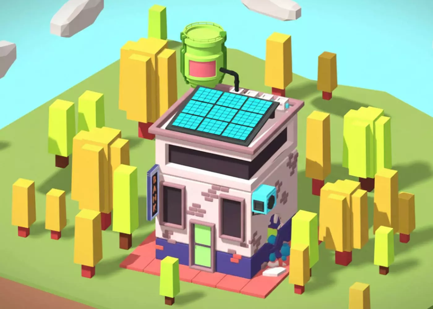Bank With Broken Wall - Low Poly Model - Hyper Casual Scene Free low-poly 3D model_0