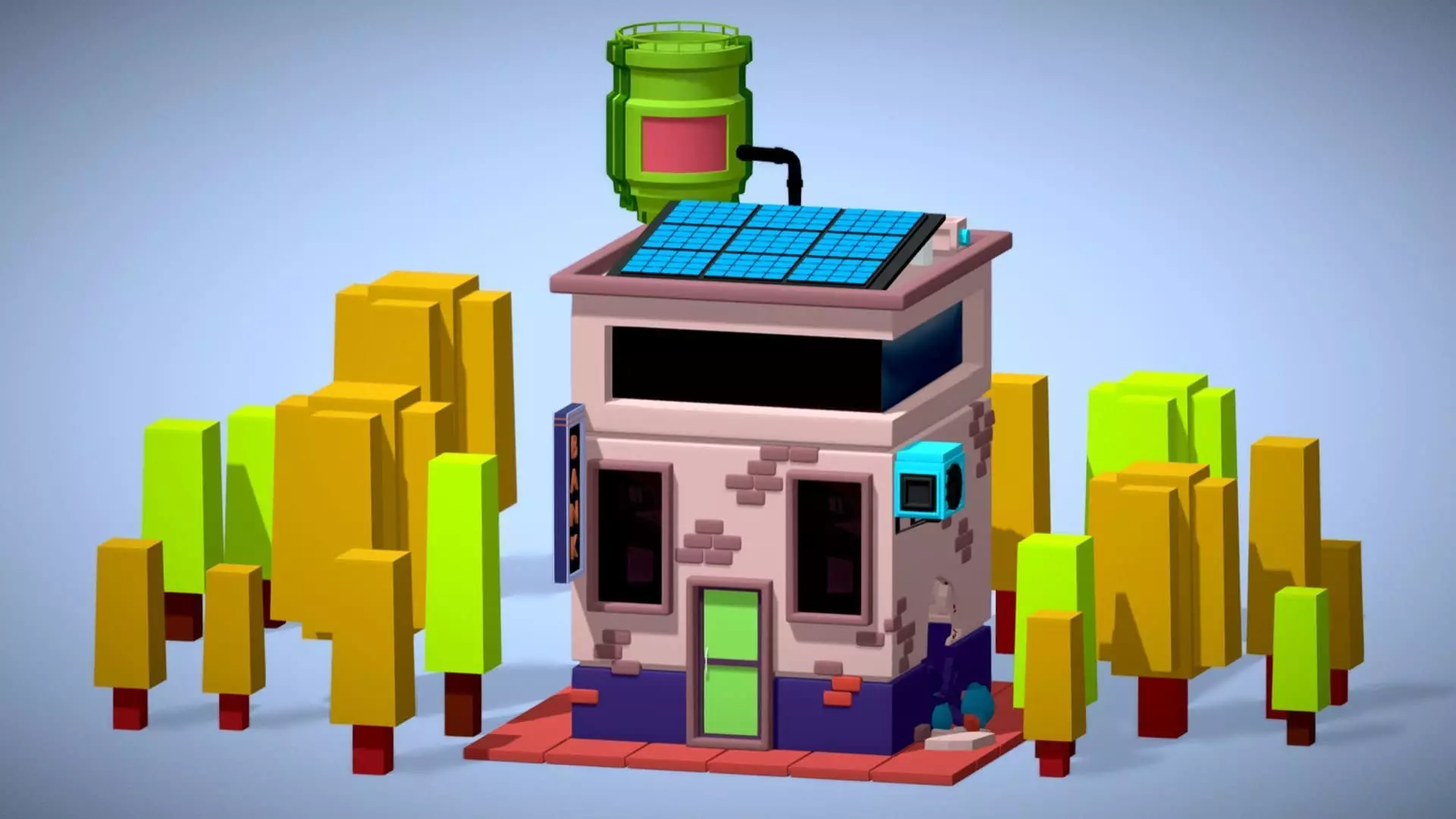 Bank With Broken Wall - Low Poly Model - Hyper Casual Scene Free low-poly 3D model_4