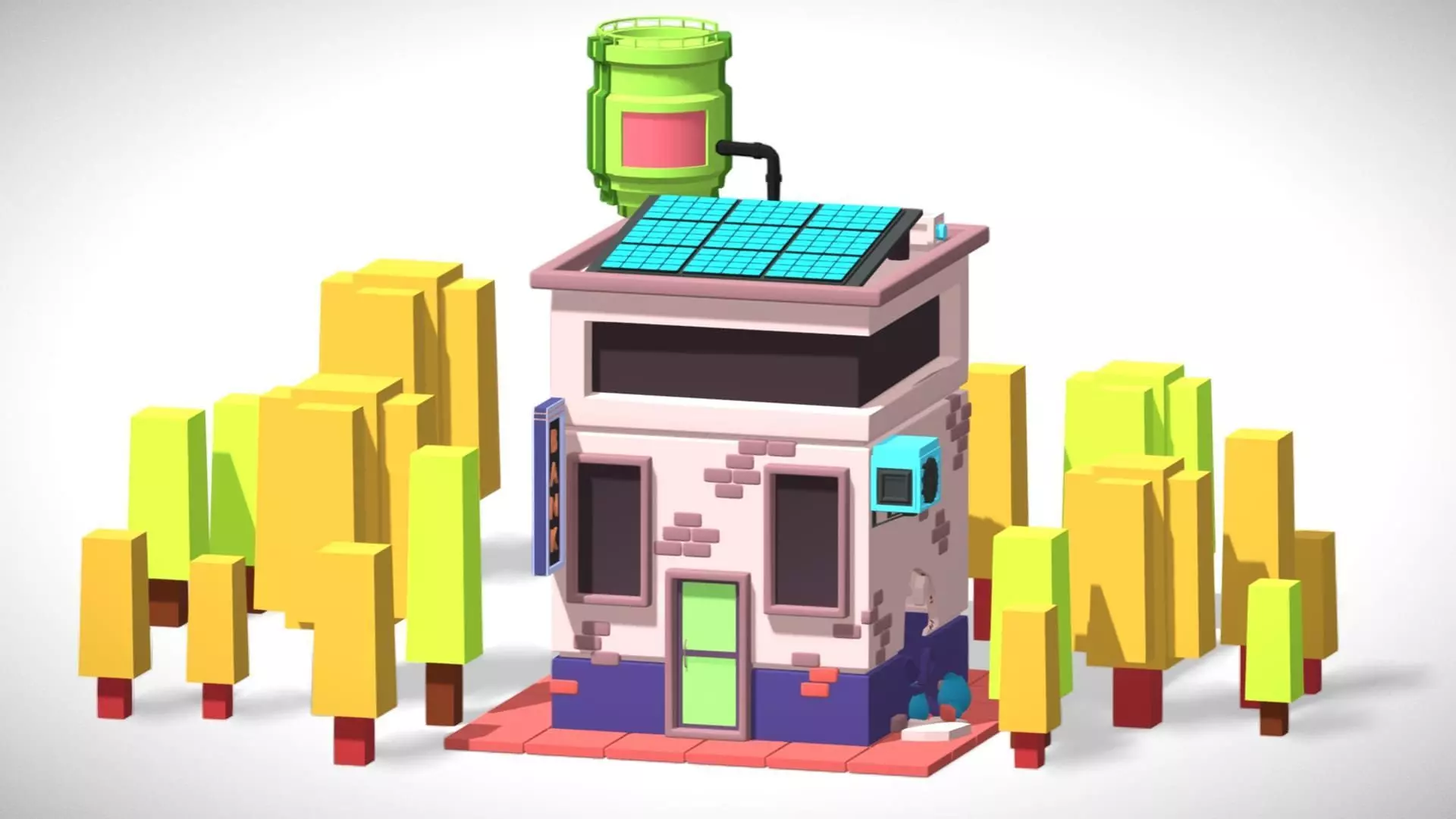 Bank With Broken Wall - Low Poly Model - Hyper Casual Scene Free low-poly 3D model_14