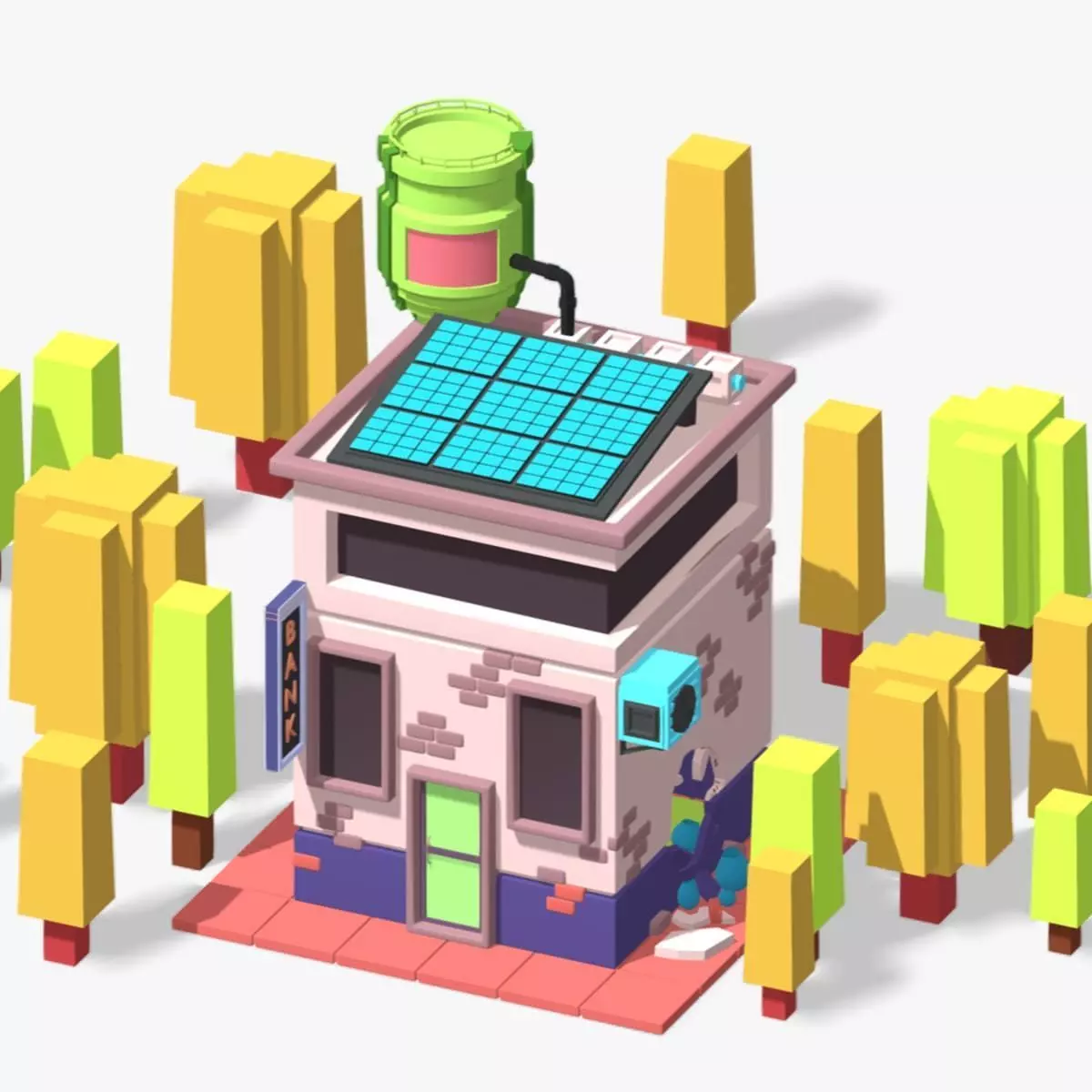 Bank With Broken Wall - Low Poly Model - Hyper Casual Scene Free low-poly 3D model_22