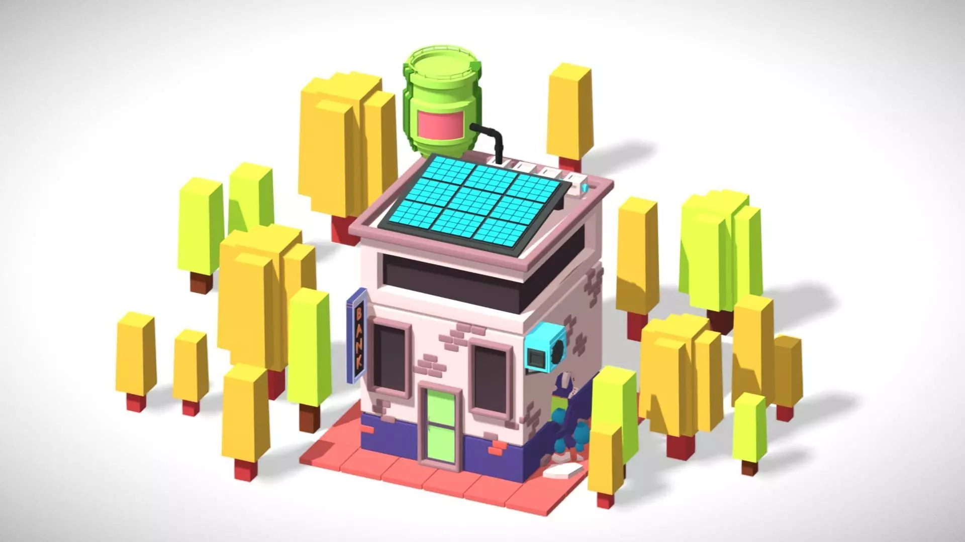 Bank With Broken Wall - Low Poly Model - Hyper Casual Scene Free low-poly 3D model_10
