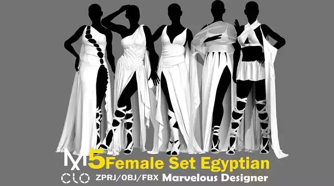 5 Female Set Egyptian 3d model