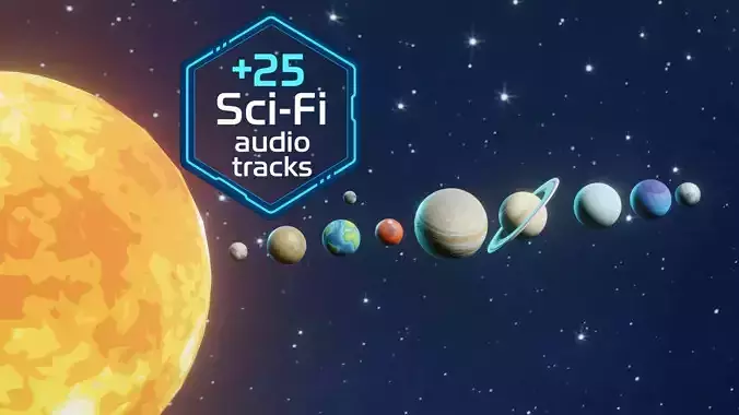 Stylized Solar System 3D Model With 25 Sci Fi Music Tracks Low-poly 3D model
