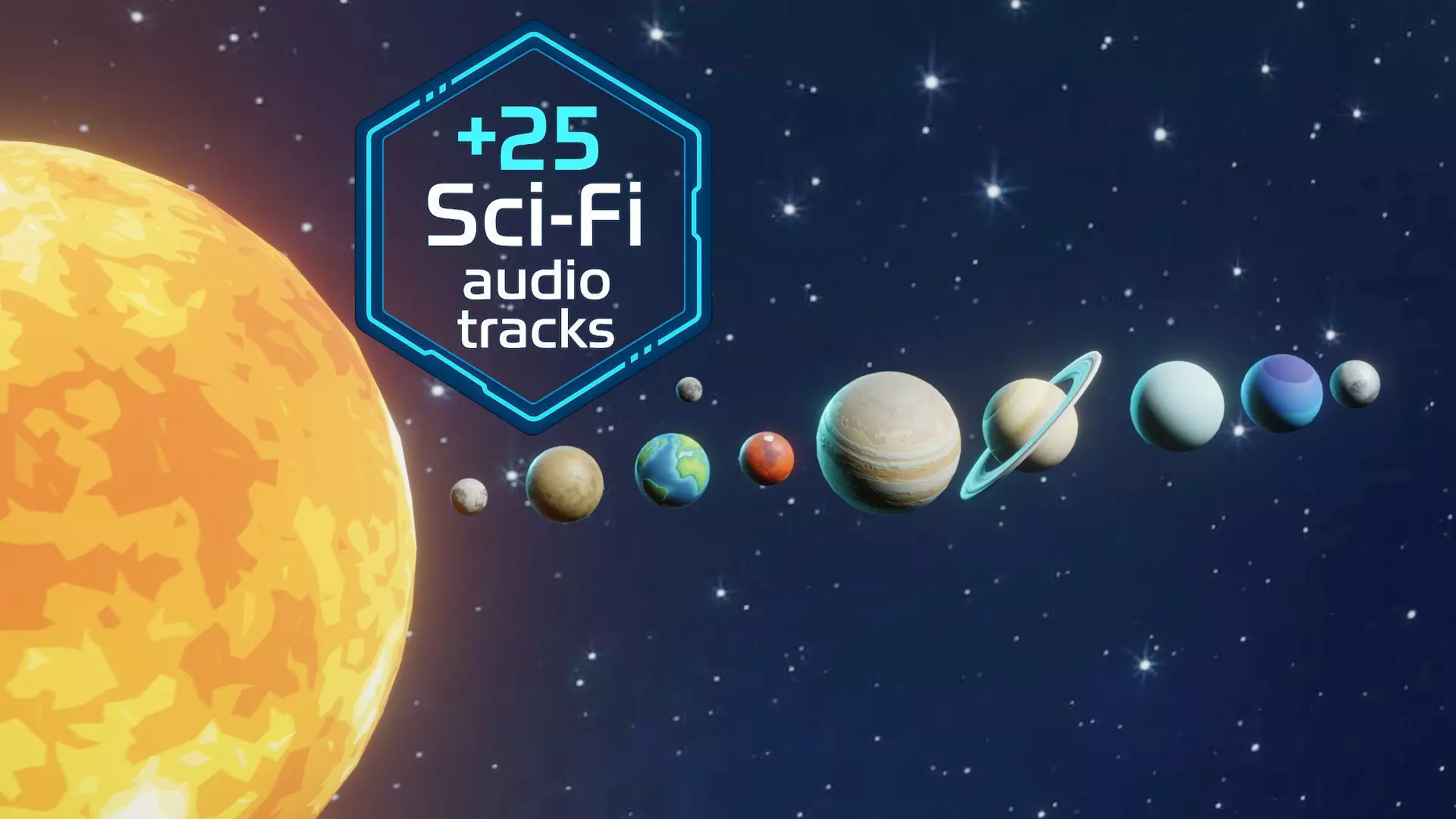 Stylized Solar System 3D Model With 25 Sci Fi Music Tracks Low-poly 3D model_0