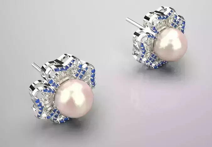  Clove design earrings  pearl  diamond sapphire  model pe0050 3D print model