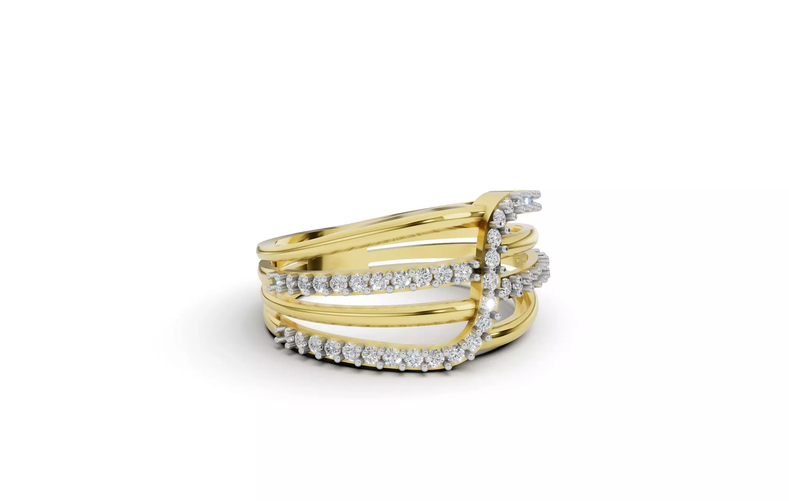 Contemporary Diamond-Streak Gold Ring 3D print model_12
