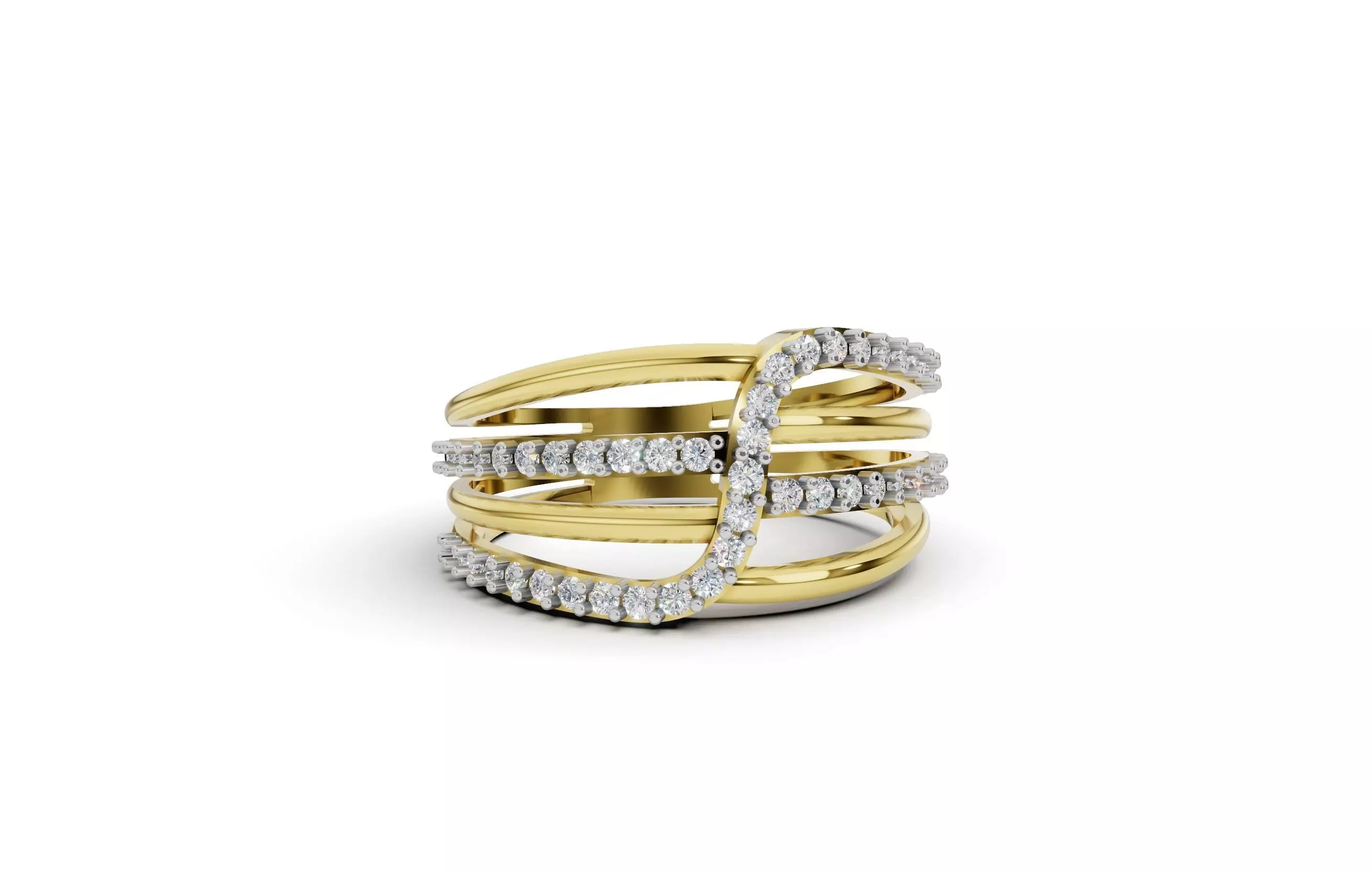 Contemporary Diamond-Streak Gold Ring 3D print model_6