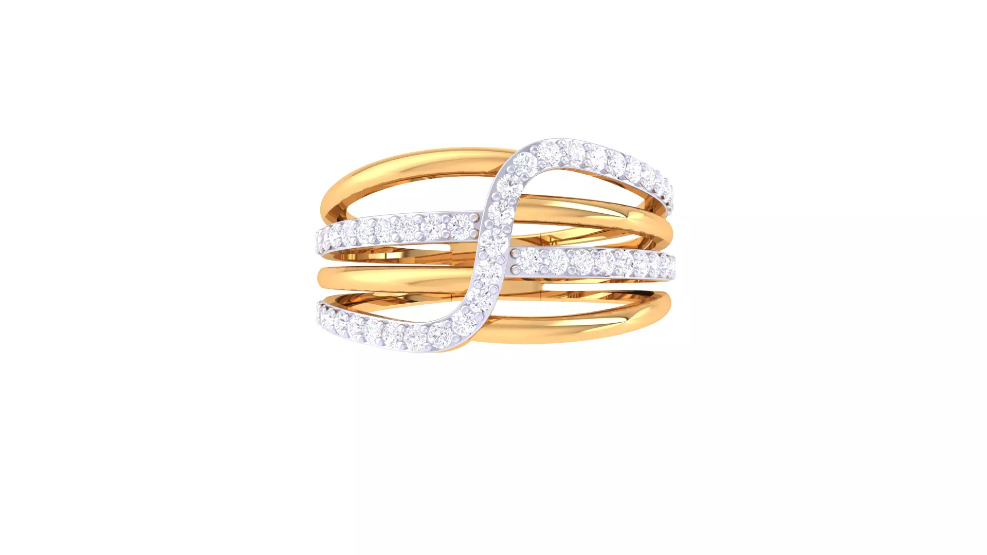 Contemporary Diamond-Streak Gold Ring 3D print model_3