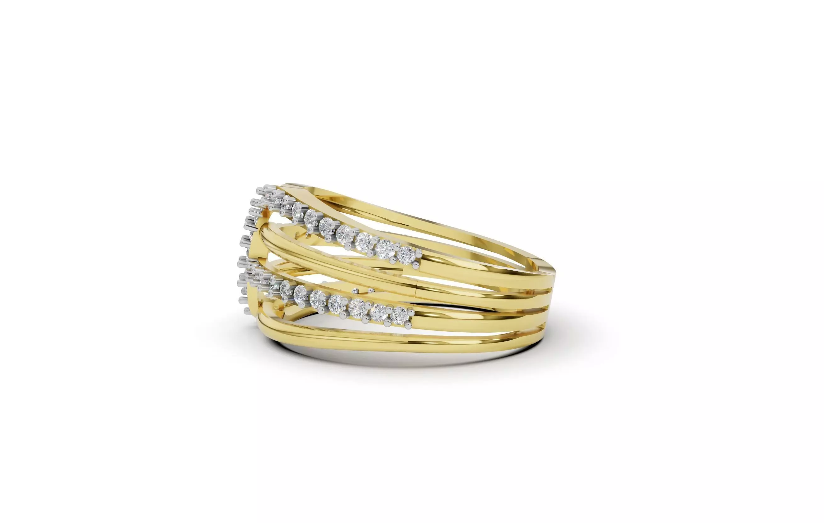 Contemporary Diamond-Streak Gold Ring 3D print model_9