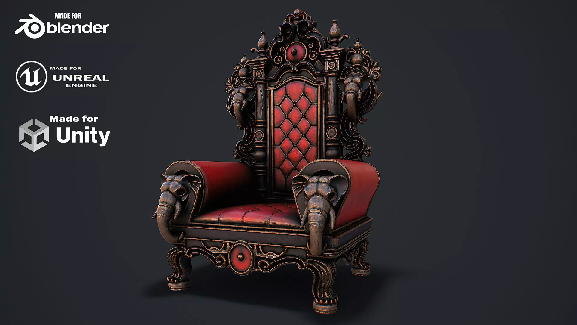 Fantasy Throne 2 game ready 3d model Low-poly 3D model_0