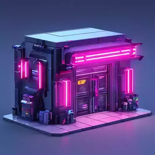 Cyberpunk Neon Shop LowPoly Game Asset