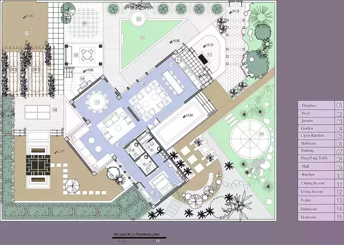 Small Modern Villa House Plan with Large Yard  1 Master Bedroom