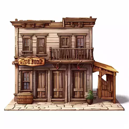 Stylized Wild West Saloon Building Low-poly 3D model