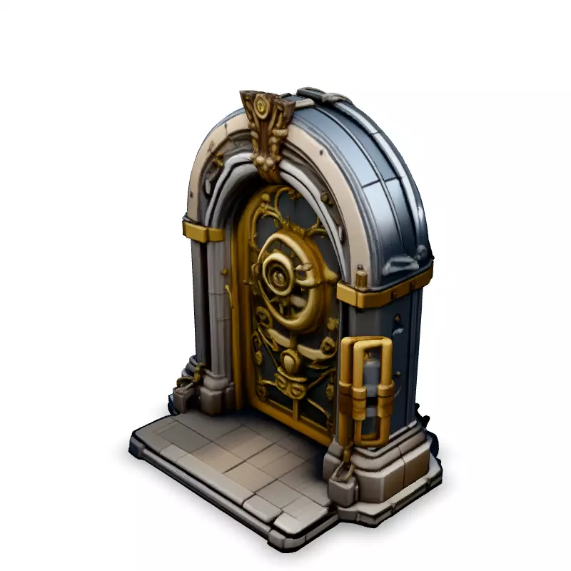 Ornate Steampunk Vault Door Low-poly 3D model_1